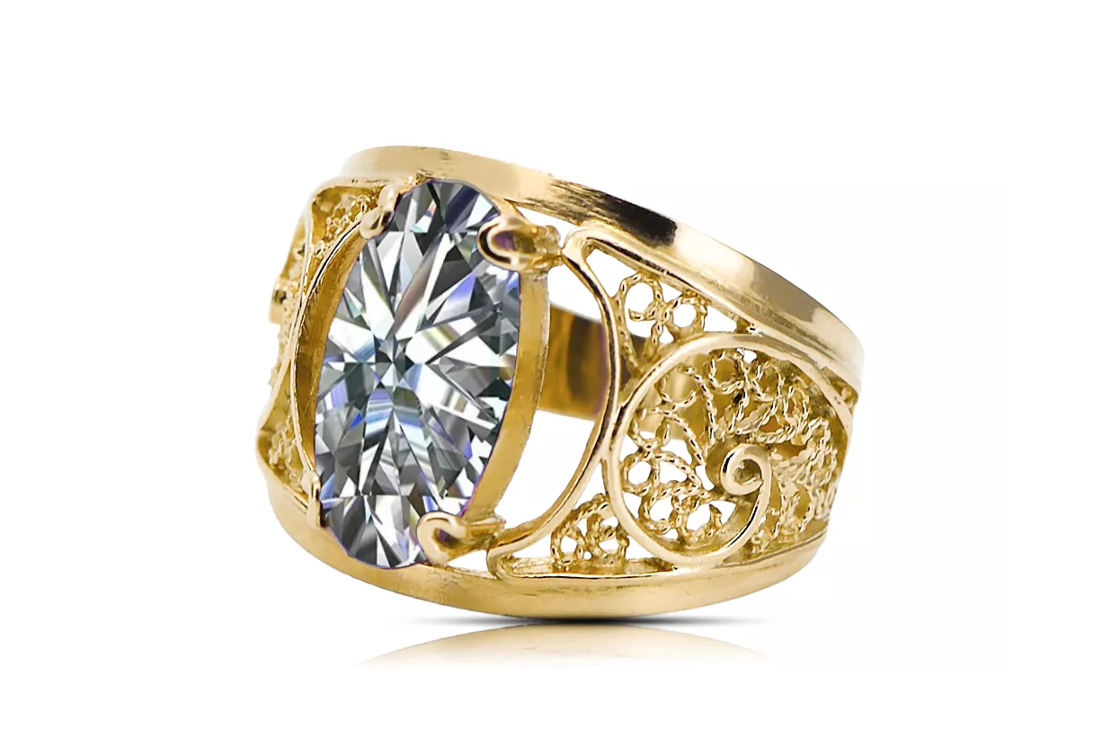 مجوهرات فينتاج خاتم زركونيا 14 كارت من الذهب الأصفر vrc057y